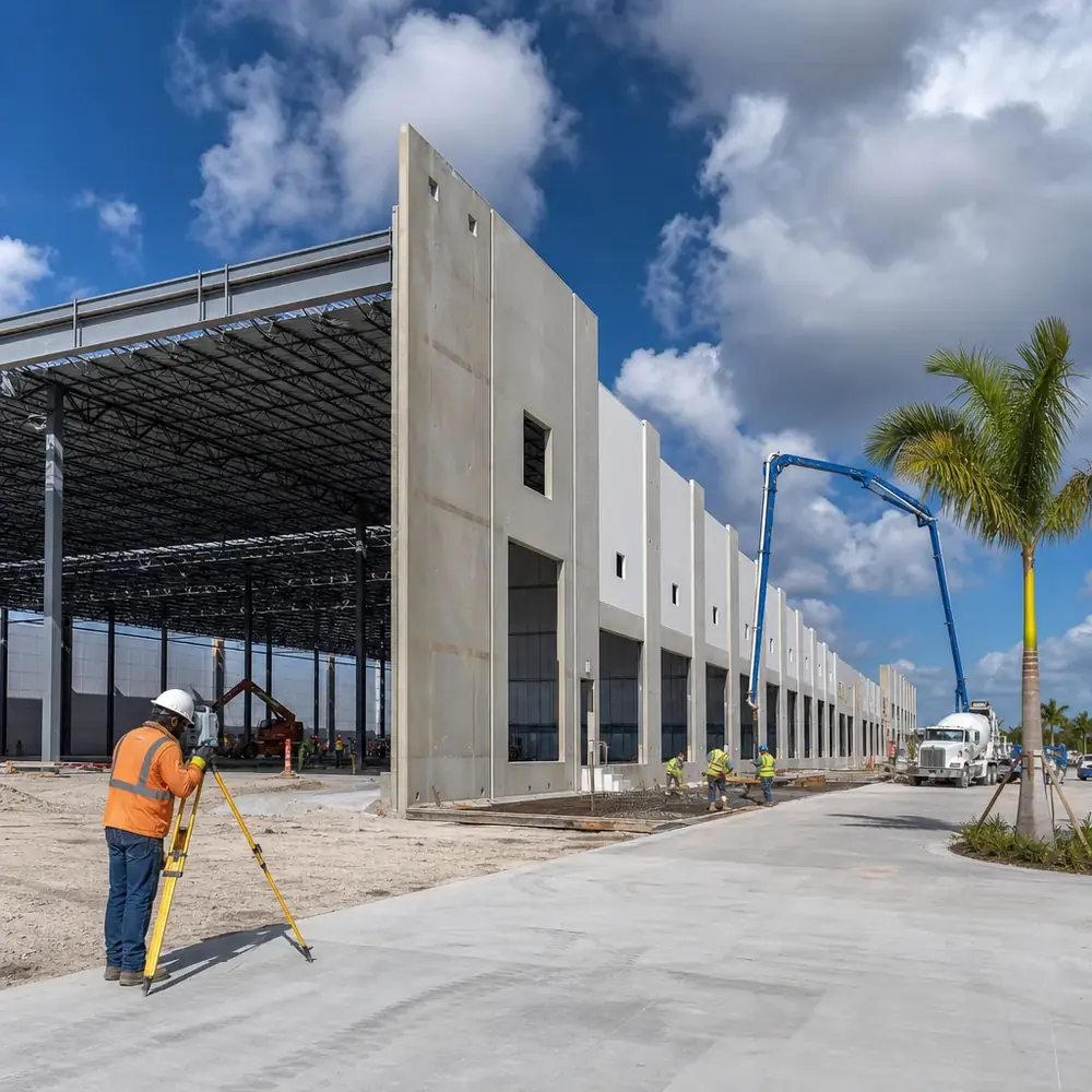 Large tilt-wall industrial warehouse under construction in South Florida