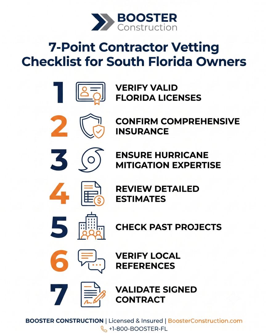 7-Point Contractor Vetting Checklist for South Florida Owners by Booster Construction