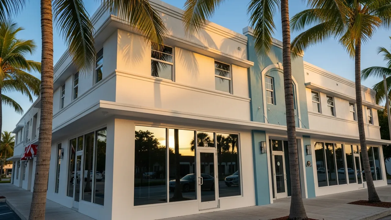 Miami commercial building exterior after façade and envelope renovation