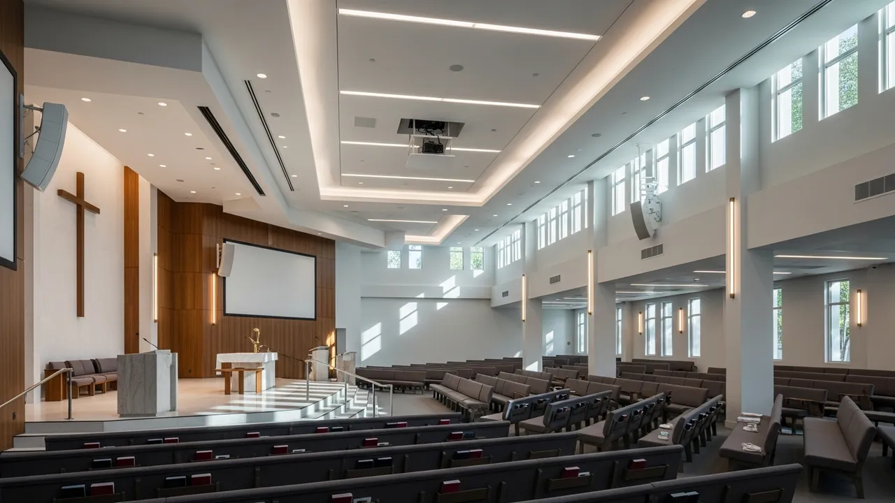 Modern renovated church sanctuary interior in Miami