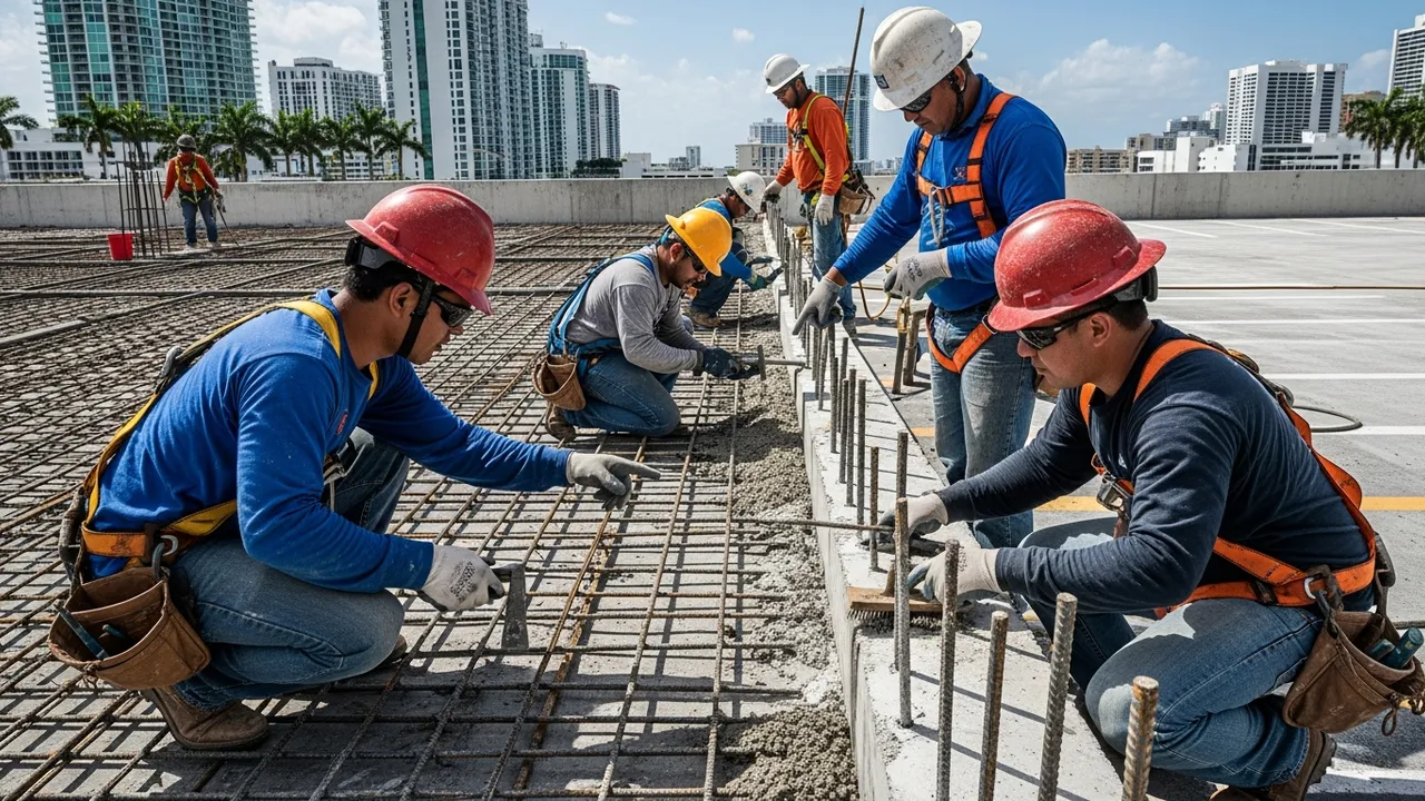 Commercial structural repair work on a Miami concrete building